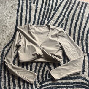 Elegant Taupe Long Sleeve Crop Top